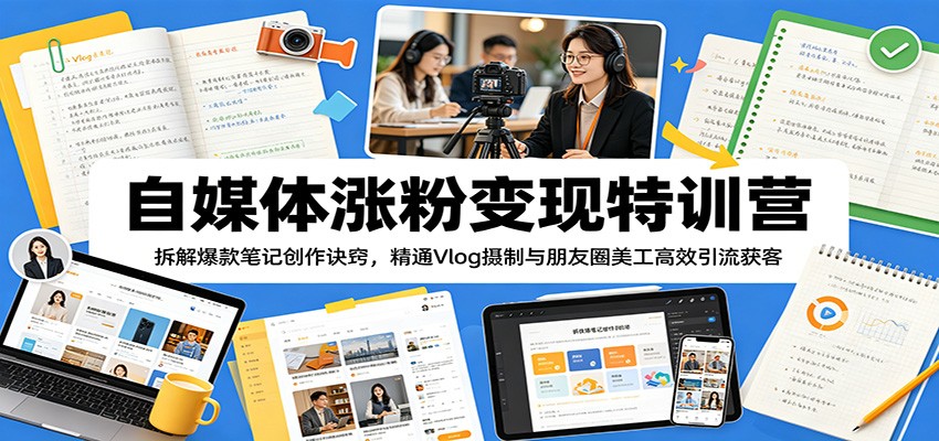 自媒体涨粉变现特训营：拆解爆款笔记创作诀窍，精通Vlog摄制与朋友圈美工高效引流获客-知享资源网