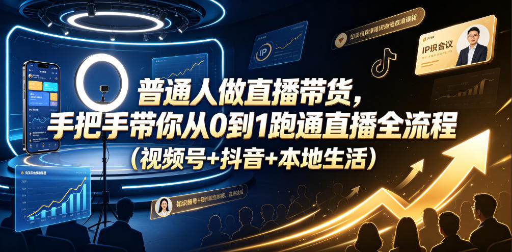 普通人做直播带货，手把手带你从0到1跑通直播全流程（视频号+抖音+本地生活）-知享资源网