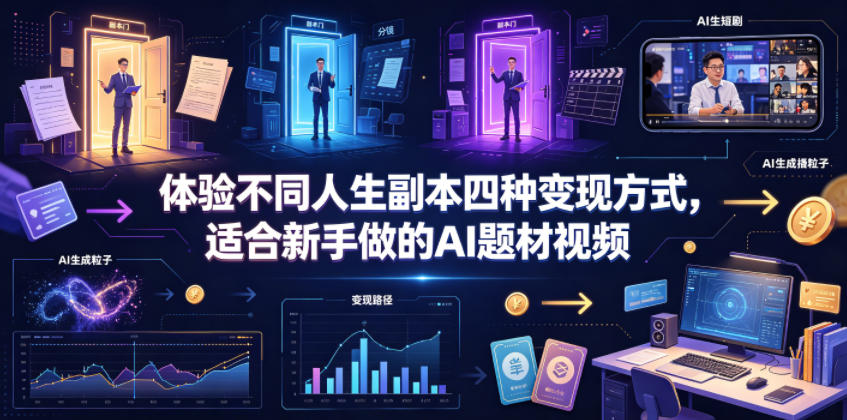 体验不同人生副本四种变现方式，适合新手做的AI题材视频-知享资源网