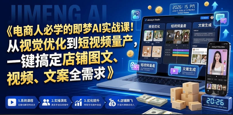 电商人必学的即梦AI实战课！从视觉优化到短视频量产，一键搞定店铺图文、视频、文案全需求-知享资源网