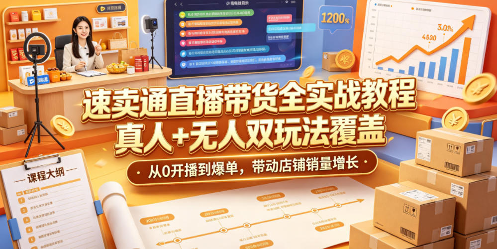 速卖通直播带货全实战教程，真人+无人双玩法覆盖，从0开播到爆单，带动店铺销量增长-知享资源网