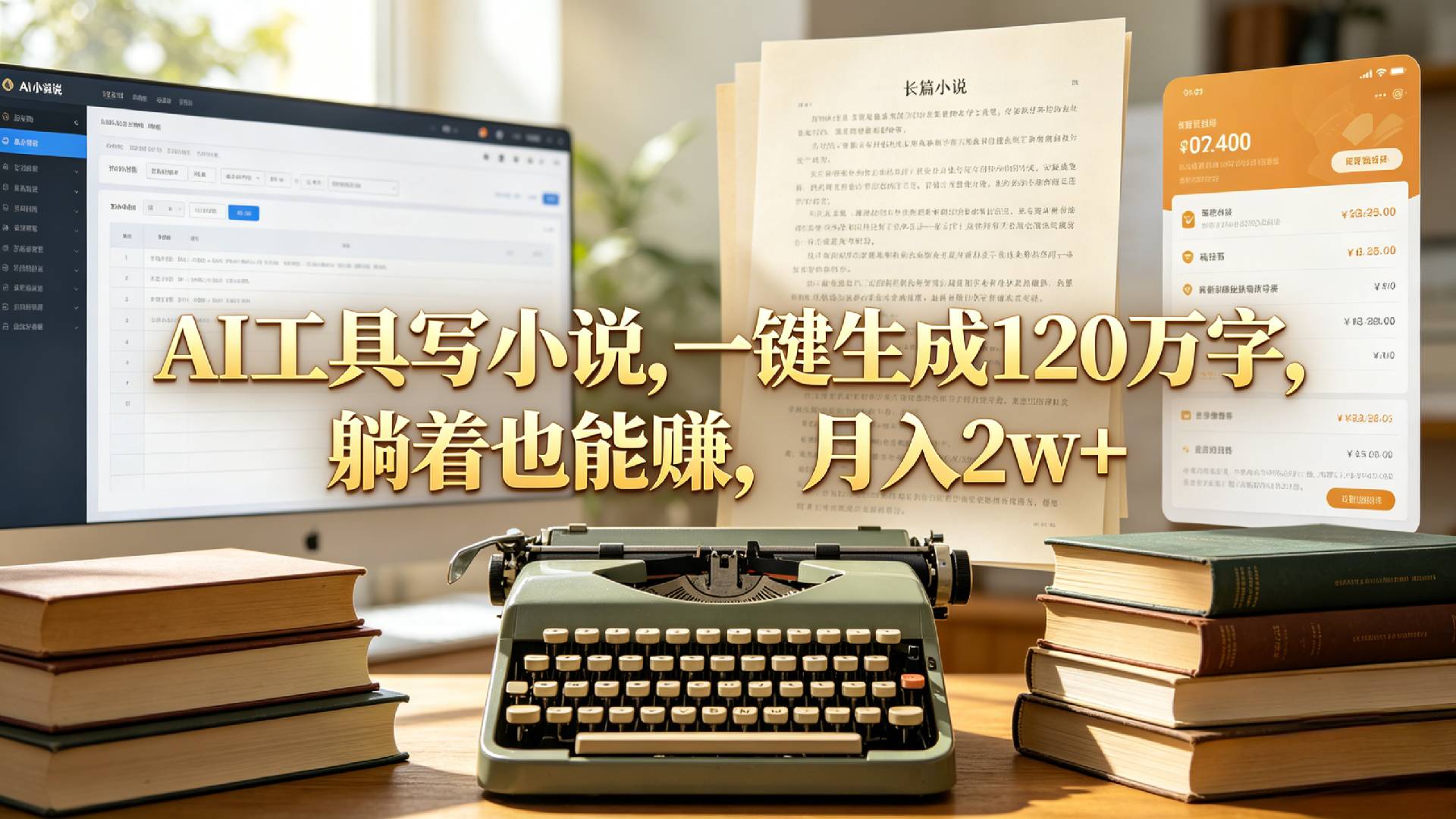 AI工具写小说,一键生成120万字，躺着也能赚，月入2w+！-知享资源网
