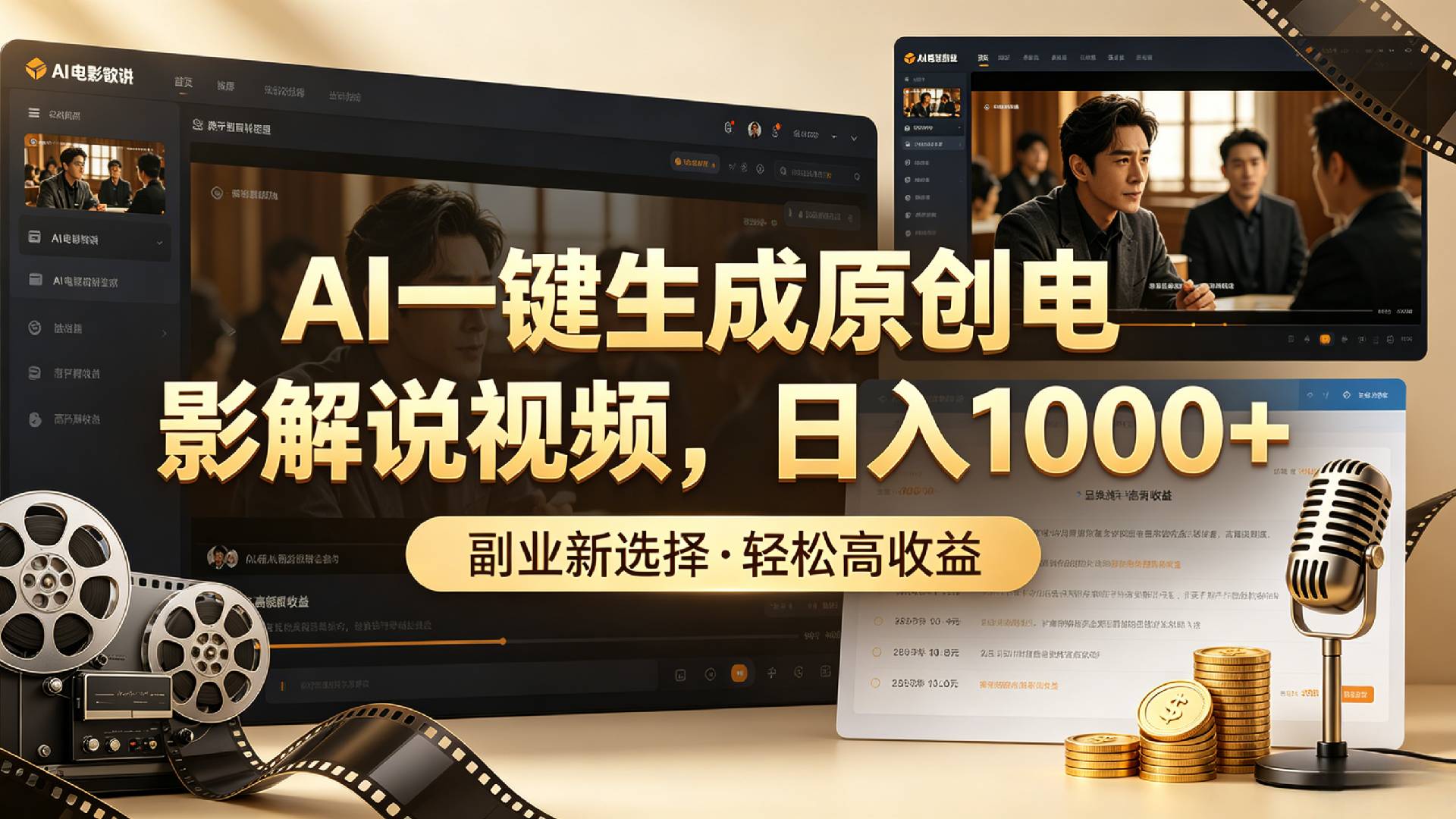 AI一键生成原创电影解说视频，日入1000+！-知享资源网