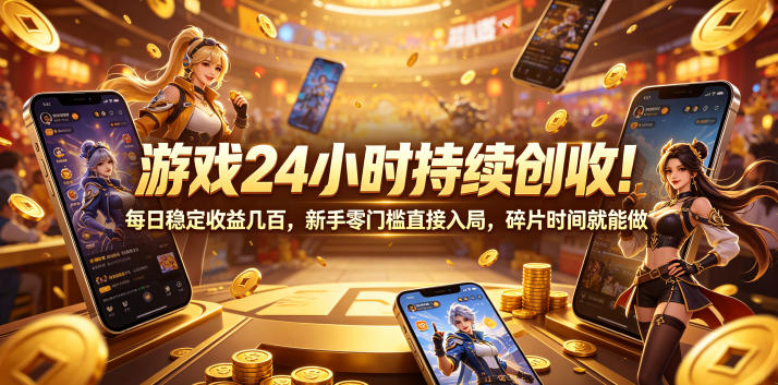 游戏24小时持续创收！每日稳定收益几百，新手零门槛直接入局，碎片时间就能做【揭秘】-知享资源网