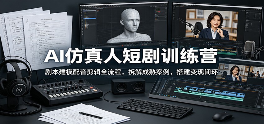 AI仿真人短剧训练营：剧本建模配音剪辑全流程，拆解成熟案例，搭建变现闭环-知享资源网