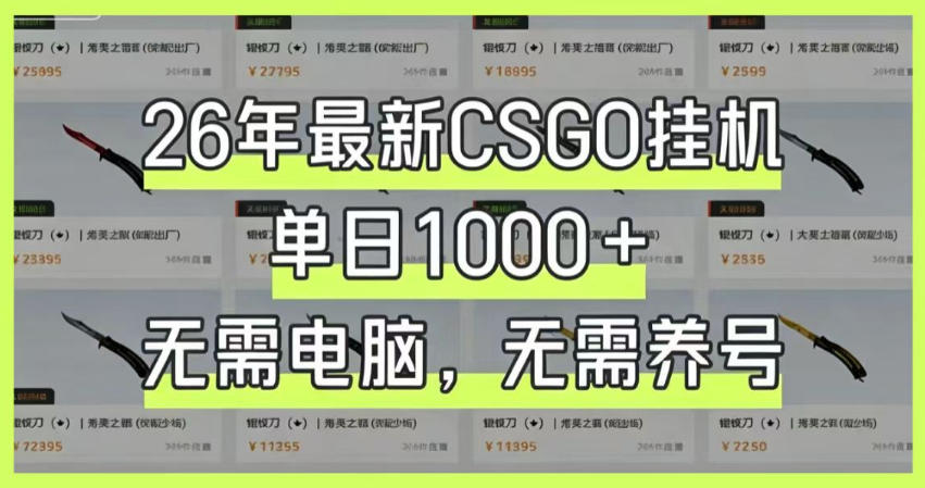 26年最新CSGO挂G系统，单日1000+，无需电脑，无需养号，0基础可上手【揭秘】-知享资源网