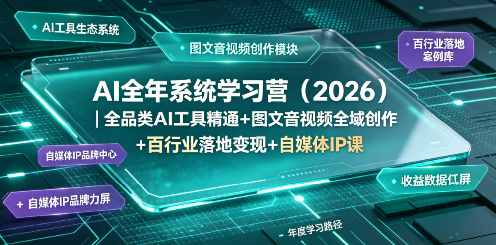 AI全年系统学习营（2026）｜全品类AI工具精通+图文音视频全域创作+百行业落地变现+自媒体IP打造年度进阶大课-知享资源网