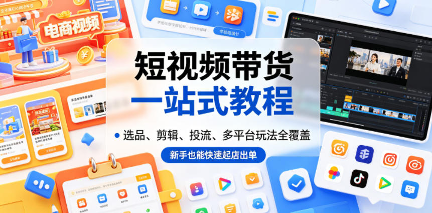 短视频带货一站式教程,选品、剪辑、投流、多平台玩法全覆盖,新手也能快速起店出单-知享资源网