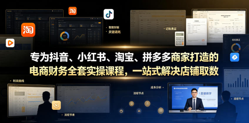 专为抖音、小红书、淘宝、拼多多商家打造的电商财务全套实操课程，一站式解决店铺取数、记账、报税全流程难题-知享资源网