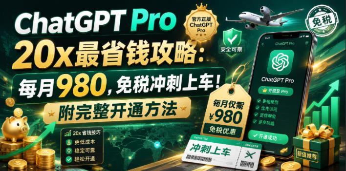 ChatGPT Pro 20x最省钱攻略：每月980，免税冲刺上车！附完整开通方法【文档】-知享资源网