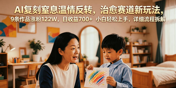 AI复刻窒息温情反转，治愈赛道新玩法，9条作品涨粉122W，日收益700+ 小白轻松上手，详细流程拆解-知享资源网