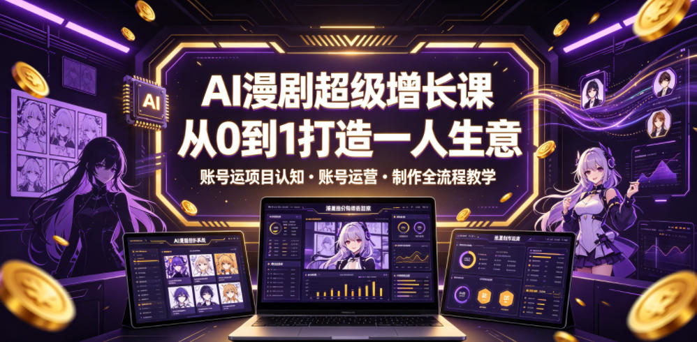 AI漫剧超级增长课，从0到1打造一人生意，项目认知・账号运营・制作全流程教学-知享资源网
