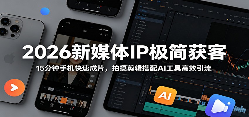 2026新媒体IP极简获客：15分钟手机快速成片，拍摄剪辑搭配AI工具高效引流-知享资源网