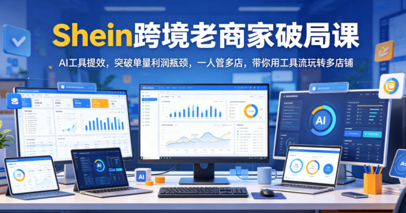Shein跨境老商家破局课，AI工具提效，突破单量利润瓶颈，一人管多店，带你用工具流玩转多店铺-知享资源网