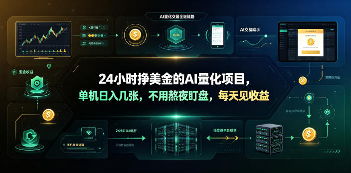 24小时挣美金的AI量化项目，单机日入几十美刀，不用熬夜盯盘，每天见收益【揭秘】-知享资源网