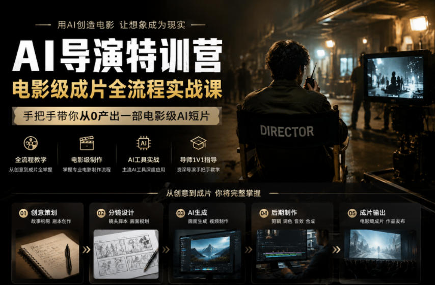 AI导演特训营，电影级成片全流程实战课，手把手带你从0产出一部电影级AI短片-知享资源网