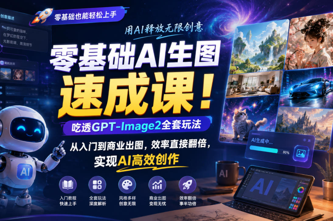 零基础AI生图速成课！吃透GPT-Image2全套玩法，从入门到商业出图，效率直接翻倍，实现AI高效创作-知享资源网