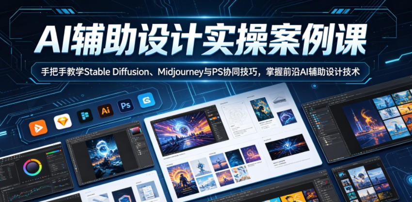 AI辅助设计实操案例课，手把手教学Stable Diffusion、Midjourney与PS协同技巧，掌握前沿AI辅助设计技术-知享资源网