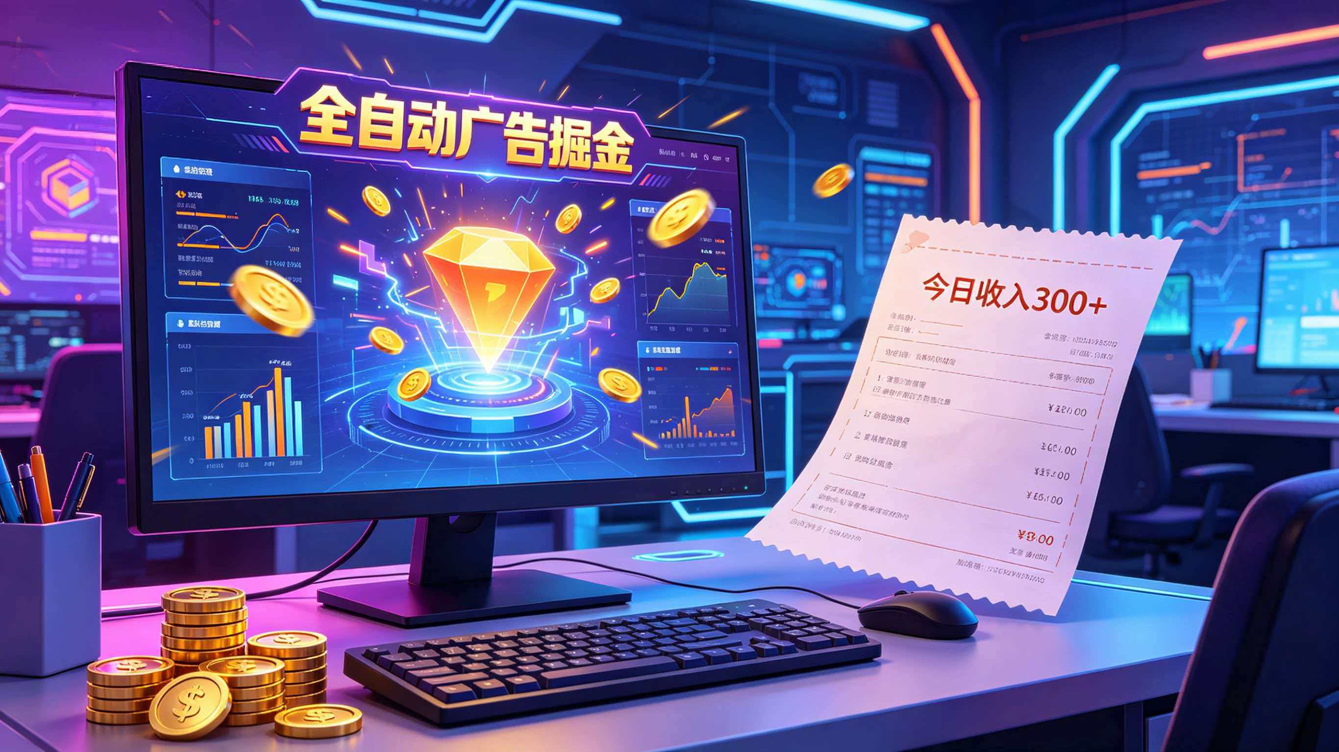 全自动广告掘金，日入300+。全程Ai自动化运行，解放双手，时间自由。收益稳定-知享资源网