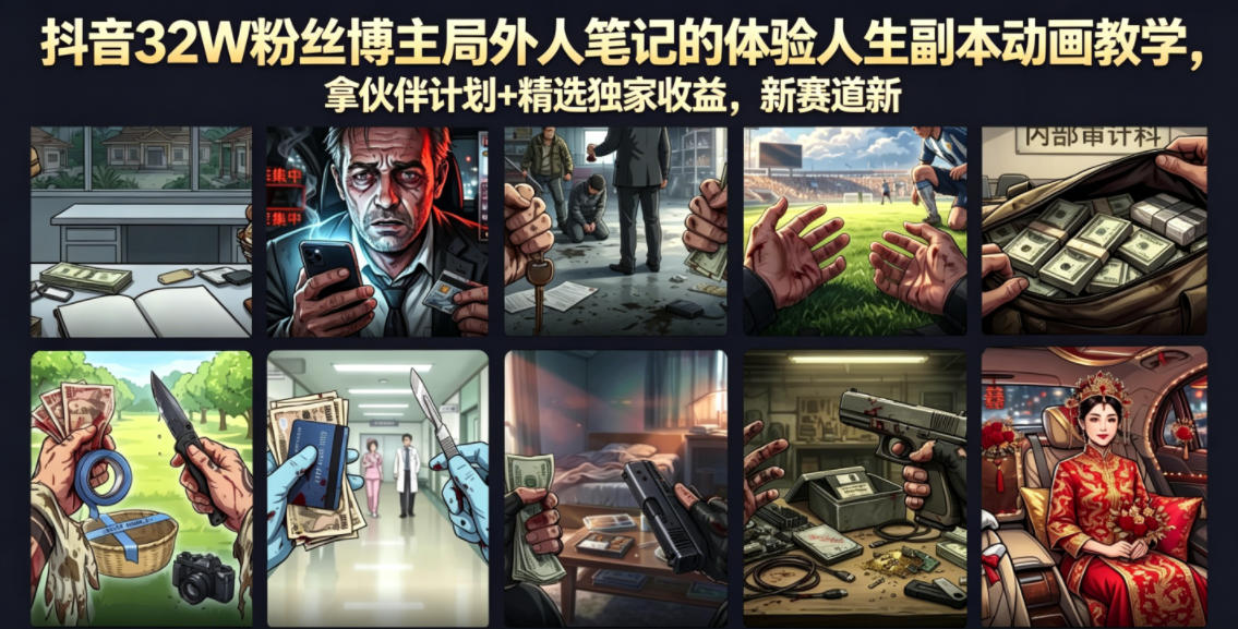 抖音32W粉丝博主局外人笔记的体验人生副本动画教学，拿伙伴计划+精选独家收益，新赛道新涨粉快【录制版】-知享资源网