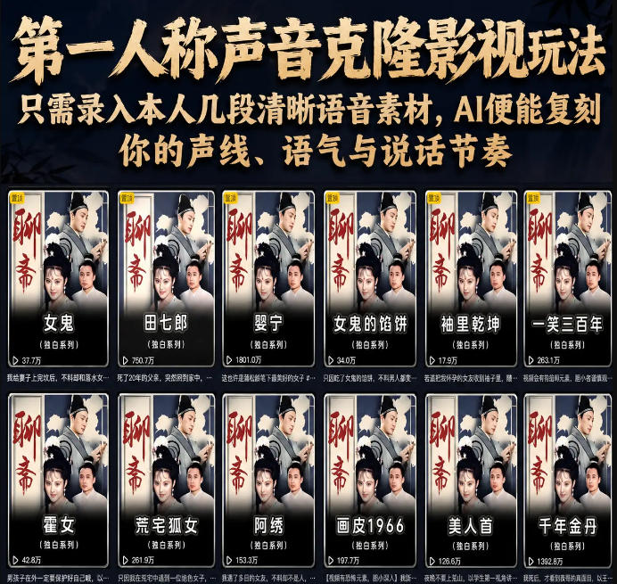 第一人称声音克隆影视玩法，只需录入本人几段清晰语音素材，AI便能复刻你的声线、语气与说话节奏-知享资源网