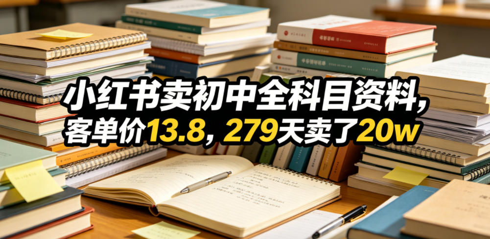 小红书卖初中全科目资料，客单价13.8，279天卖了20w-知享资源网