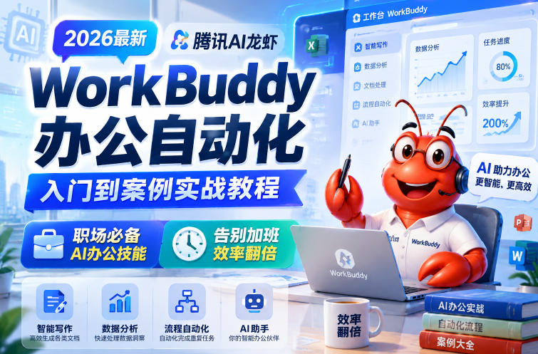 2026最新腾讯AI龙虾WorkBuddy办公自动化入门到案例实战教程，职场必备AI办公技能，告别加班，效率翻倍-知享资源网