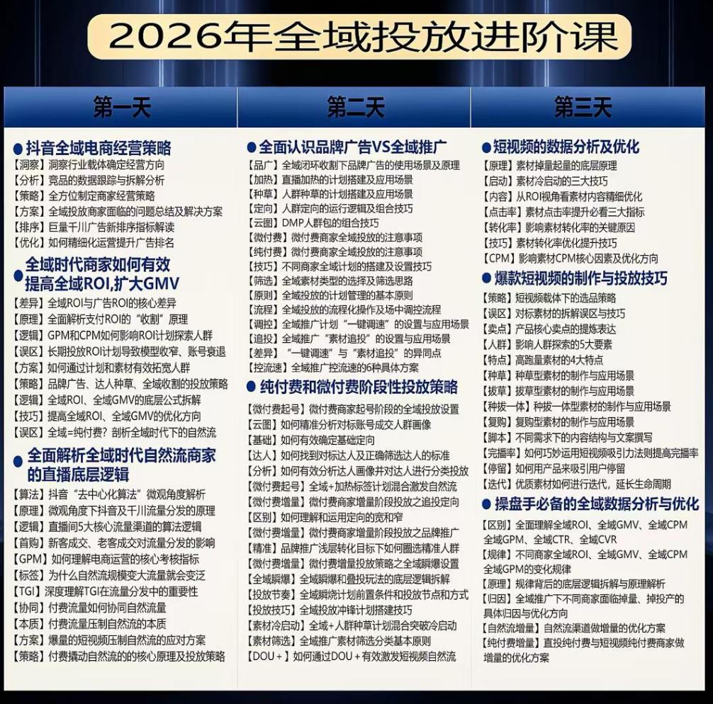 图片[2]-千川扫地僧2026抖音全域投放进阶课，少走弯路·快速起量·掌控增长，6月12-14号杭州线下课-知享资源网