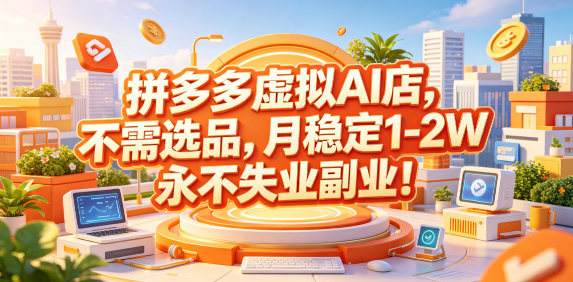 拼多多虚拟AI店，不需选品，月稳定1-2W，永不失业副业！【揭秘】-知享资源网