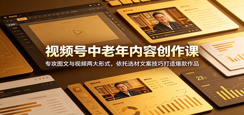 视频号中老年内容创作课：专攻图文与视频两大形式，依托选材文案技巧打造爆款作品-知享资源网