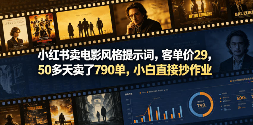 小红书卖电影风格提示词，客单价29，50多天卖了790单，小白直接抄作业！-知享资源网
