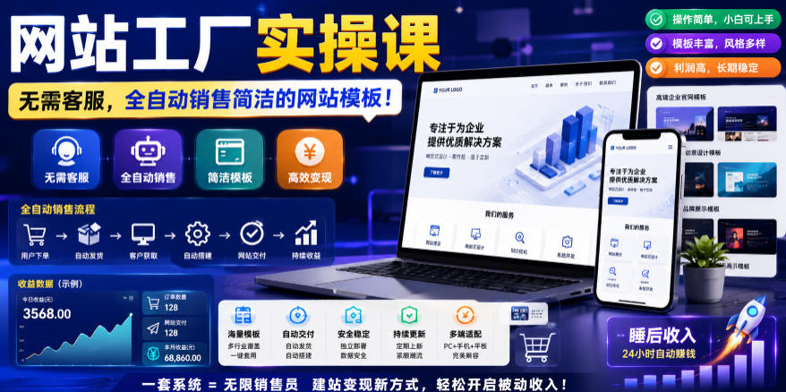 网站工厂实操课，无需客服，网站模板自动赚钱！【原创双语字幕】-知享资源网