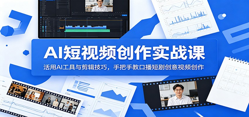 AI短视频创作实战课：活用AI工具与剪辑技巧，手把手教口播短剧创意视频创作-知享资源网