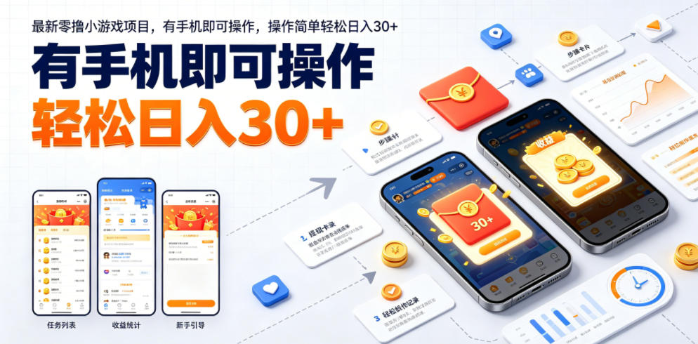 最新零撸小游戏项目，有手机即可操作，操作简单轻松日入30+-知享资源网