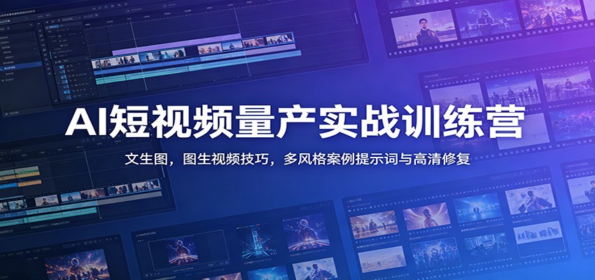AI短视频量产实战训练营：文生图，图生视频技巧，多风格案例提示词与高清修复-知享资源网