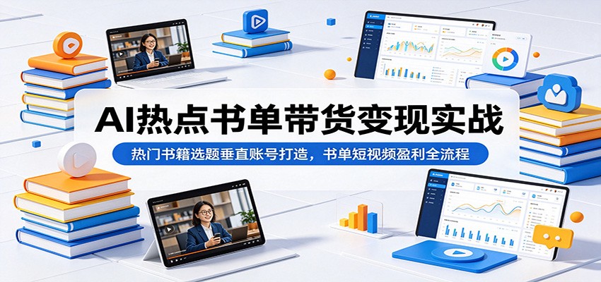 AI热点书单带货变现实战：热门书籍选题垂直账号打造，书单短视频盈利全流程-知享资源网