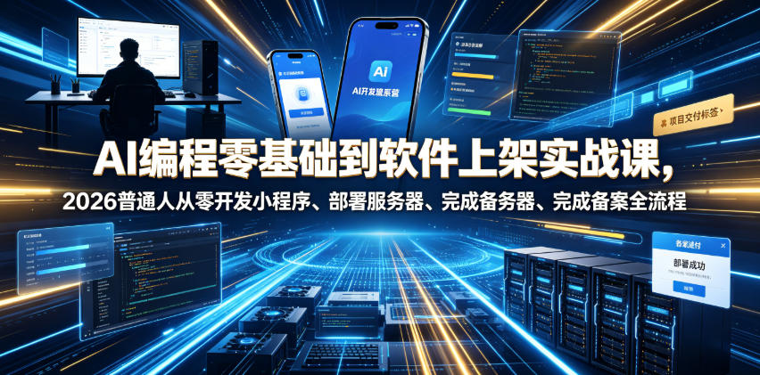 AI编程零基础到软件上架实战课，2026普通人从零开发小程序、部署服务器、完成备案全流程项目落地教程-知享资源网