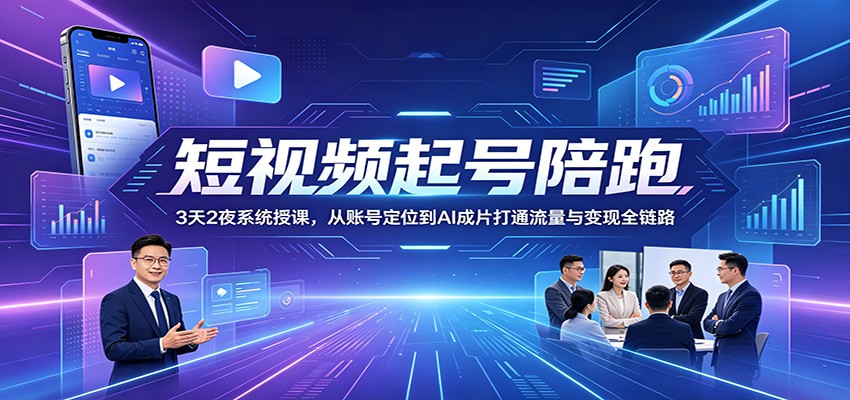 短视频起号陪跑：3天2夜系统授课，从账号定位到AI成片打通流量与变现全链路-知享资源网