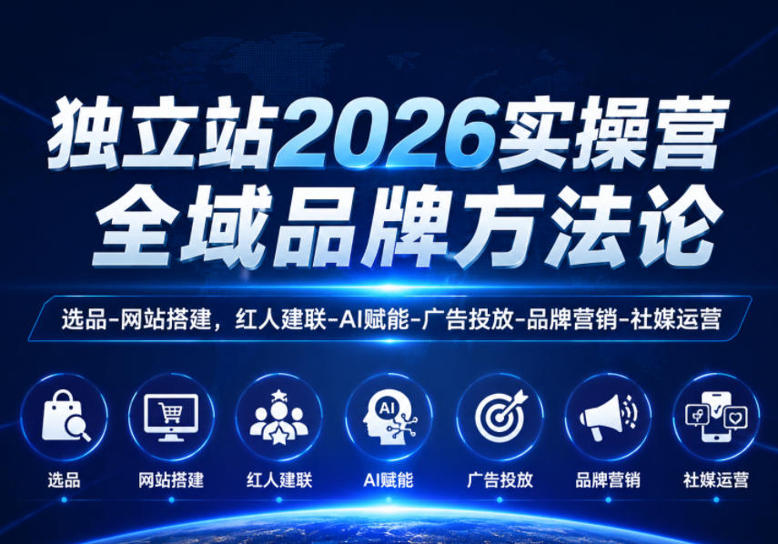 独立站2026实操营，全域品牌方法论，选品-网站搭建，红人建联-AI赋能-广告投放-品牌营销-社煤运营-知享资源网