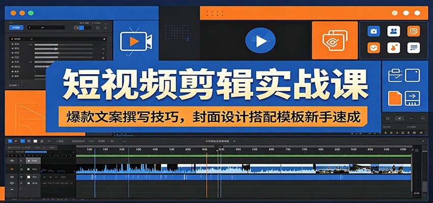 短视频剪辑实战课：爆款文案撰写技巧，封面设计搭配模板新手速成-知享资源网