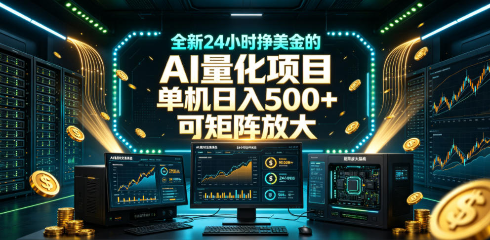 全新24小时挣美金的AI量化项目，单机日入500+，每天见收益，可矩阵放大【揭秘】-知享资源网