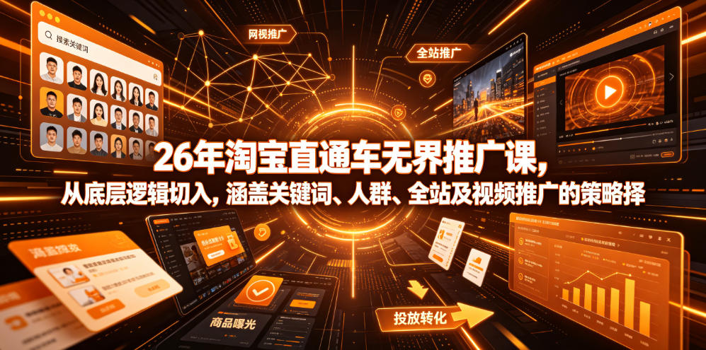 26年淘宝直通车无界推广课，从底层逻辑切入，涵盖关键词、人群、全站及视频推广的策略选择-知享资源网