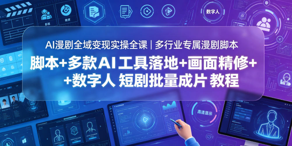 AI漫剧全域变现实操全课｜多行业专属漫剧脚本+多款AI工具落地+画面精修+数字人短剧批量成片全教程-知享资源网