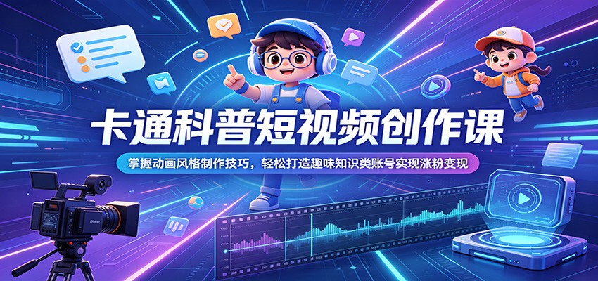 卡通科普短视频创作课：掌握动画风格制作技巧，轻松打造趣味知识类账号实现涨粉变现-知享资源网