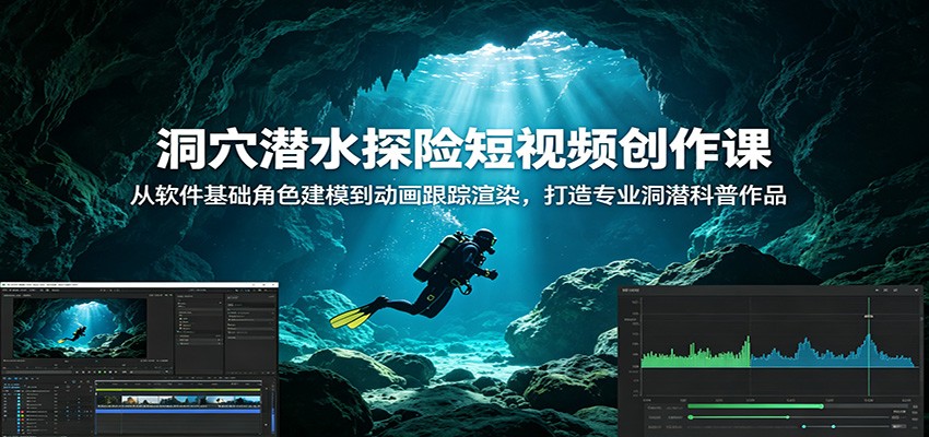 洞穴潜水探险短视频创作课：从软件基础角色建模到动画跟踪渲染，打造专业洞潜科普作品-知享资源网