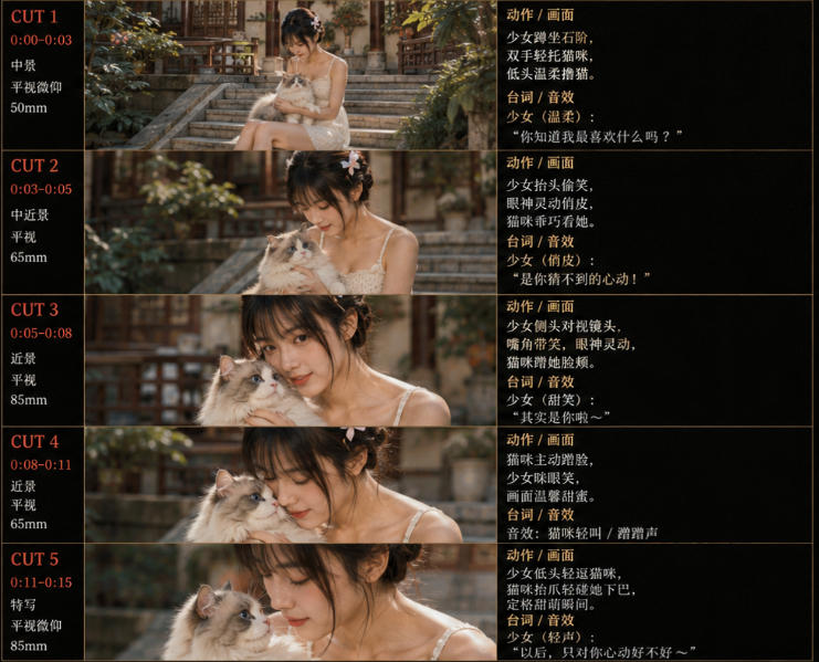 图片[2]-美女和猫故事提示词，人物一致性提示词+故事板-知享资源网