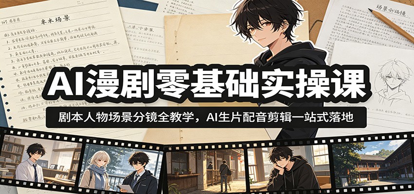 AI漫剧零基础实操课：剧本人物场景分镜全教学，AI生片配音剪辑一站式落地-知享资源网