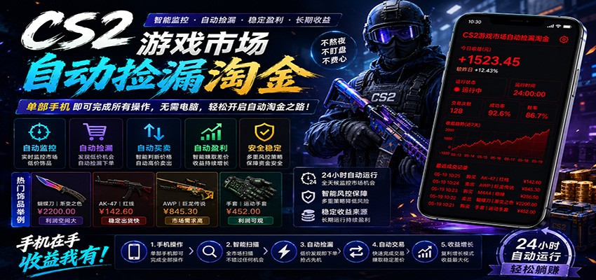 CSGO挂机捡漏项目通过利用游戏饰品交易机制，结合薄凉软件辅助捡漏，实现盈利-知享资源网