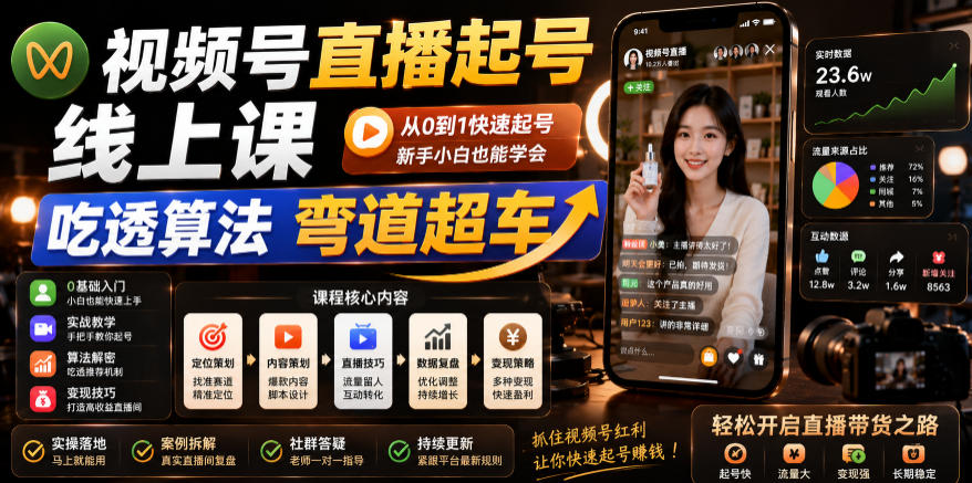 视频号直播起号线上课，吃透算法弯道超车（2026年6月）-知享资源网