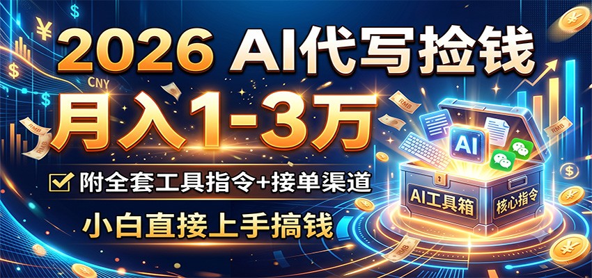2026 AI代写捡钱，月入1-3万，附全套工具指令+接单渠道，小白直接上手搞钱-知享资源网